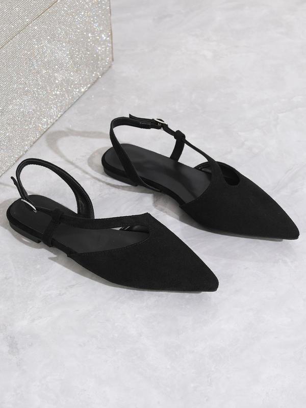 Women's Elegant Plain Color Pointed Toe Flat Shoes, Casual Comfortable Buckle Design Flat Shoes, Fashionable Shoes for Daily Wear