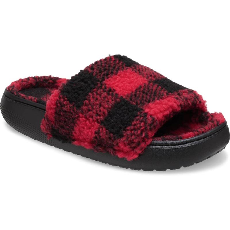 Crocs Unisex Adult Classic Buffalo Check Slide, Fuzzy Slide Sandals