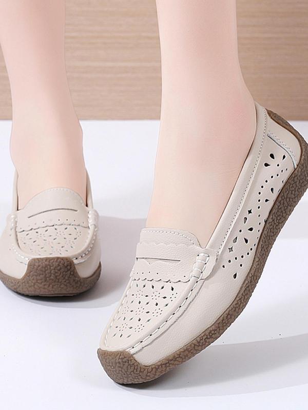 Women's Hollow out Design Slip on Flats, Casual Comfortable Round Toe Shoes for Daily Life, Breathable Non-slip Soft Flat Shoes