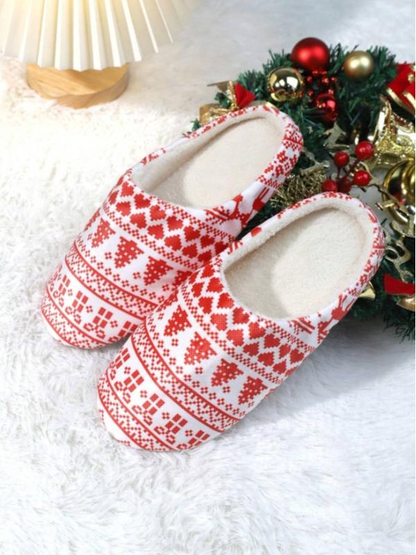 Women's Christmas Pattern Comfortable Slippers, Quiet Indoor Floor House Slippers, Lightweight & Fluffy, Footwear Walking Shoes Girl