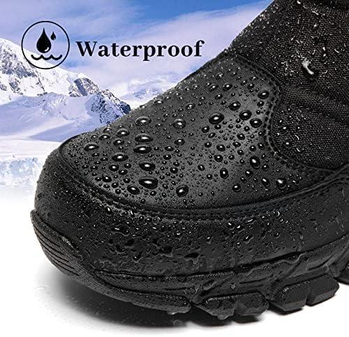 Mens Winter Snow Boots Waterproof Insulated Mid-Calf Hiking Boot Fur Lined Warm Outdoor Tall Shoes Lightweight