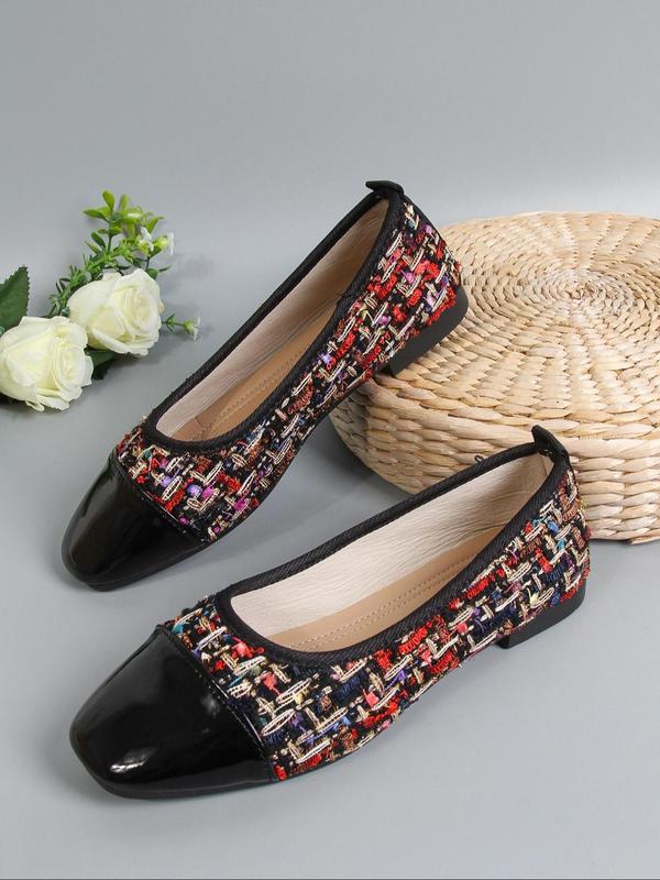 Women's Patchwork Pattern Slip-on Flats, Casual Comfortable Low Top Flat Shoes, Fashionable  Walking Shoes for Daily Wear