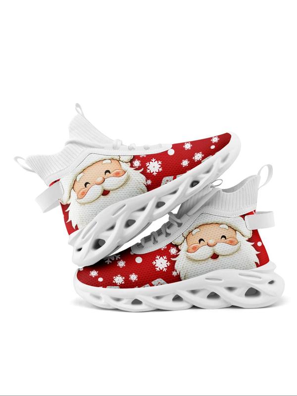 Women's Christmas Pattern Lace Up Front High Top Sneakers, Casual Comfortable Breathable Lightweight Sports Running Shoes, Female All-match Round Toe Shoes for Daily Wear