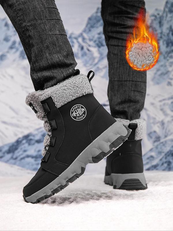 Men's Solid Color Contrast Faux Fur Lined Snow Boots, Casual Comfortable Warm Ankle Boots for Winter, Outdoor Comfortable Shoes for Men