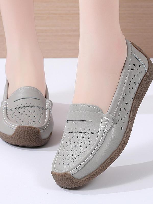 Women's Hollow out Design Slip on Flats, Casual Comfortable Round Toe Shoes for Daily Life, Breathable Non-slip Soft Flat Shoes