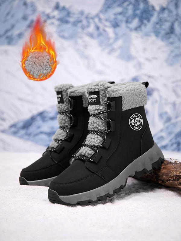 Men's Solid Color Contrast Faux Fur Lined Snow Boots, Casual Comfortable Warm Ankle Boots for Winter, Outdoor Comfortable Shoes for Men