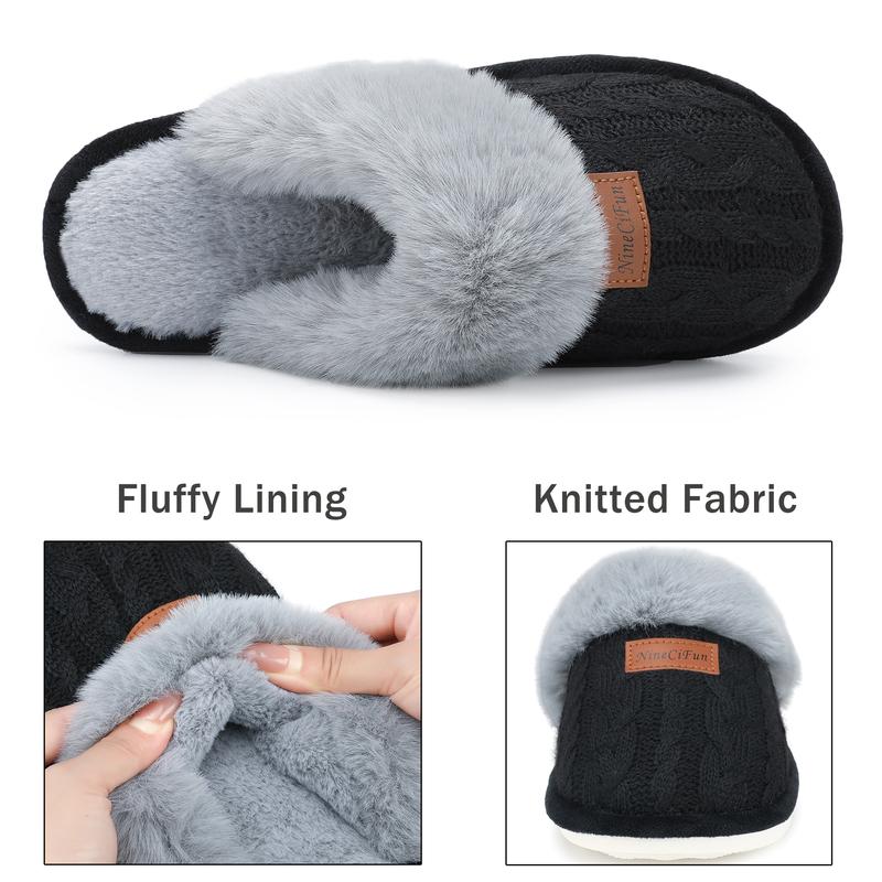 NineCiFun Women's Slippers Memory Foam House Slippers Fuzzy Scuffs Indoor Outdoor Home Shoes Warm Non-slip Slippers Girl Footwear