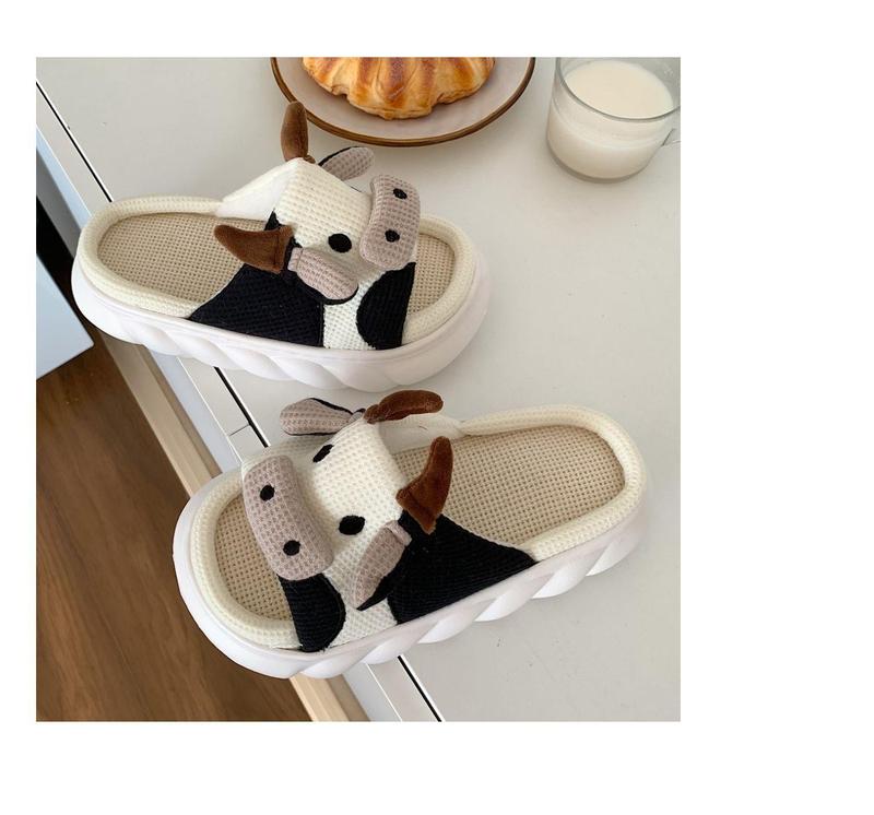 Cow Design Slippers, Casual Novelty Soft Cozy Cute Home Sandals, Fashion House Platform Slippers for Daily Wear, Girl's Comfort Walking Shoes