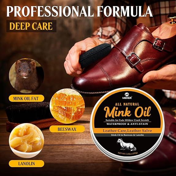 MEKER Mink Oil for Leather Boots, Leather Conditioner and Cleaner 3.52 oz-All-Natural Waterproof Soften and Restore Shoes