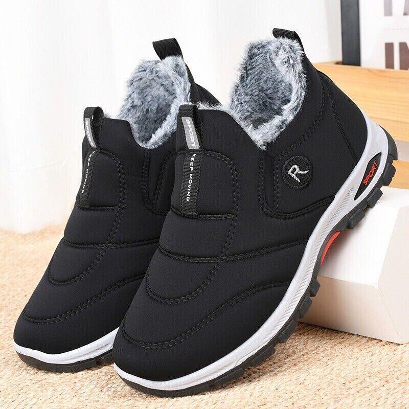 Men's Winter Ankle Snow Boots Slip on Fur Lined Outdoor Waterproof Casual Shoes