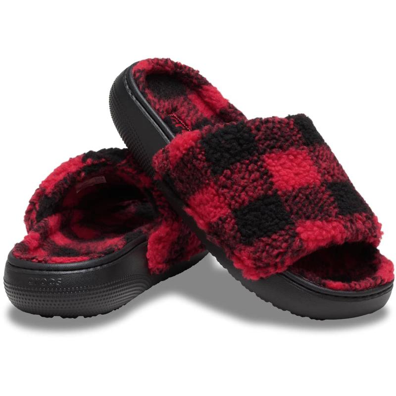 Crocs Unisex Adult Classic Buffalo Check Slide, Fuzzy Slide Sandals