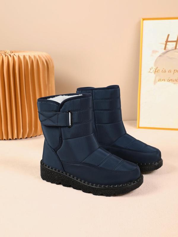 Women's Solid Color Velcro Design Snow Boots, Casual Warm Ankle Snow Boots for Fall & Winter, Female All-match Trendy Shoes for Daily Wear