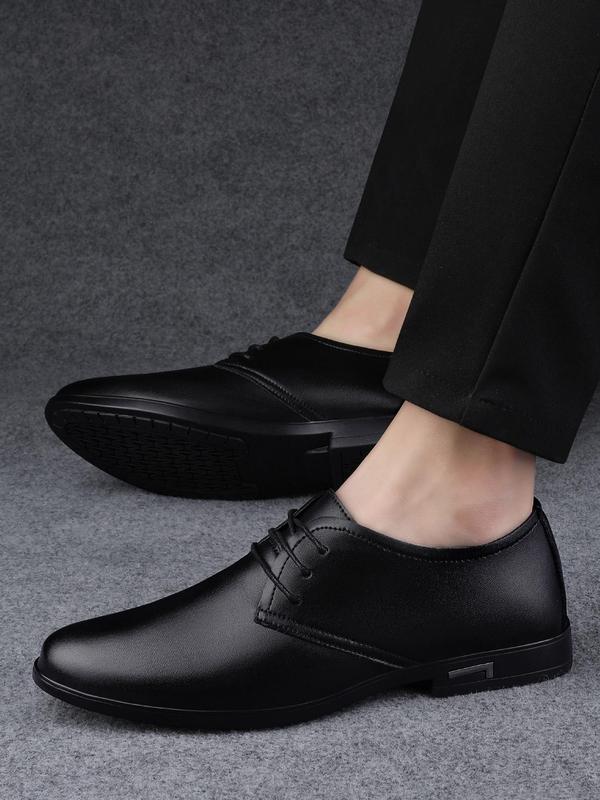 Men's Summer Minimalist Elegant Plain Round Toe Lace Up Dress Shoes, Business Style Dress Shoes, Business Solid Color Lace Up Low Heel Dress Shoes for Work Office