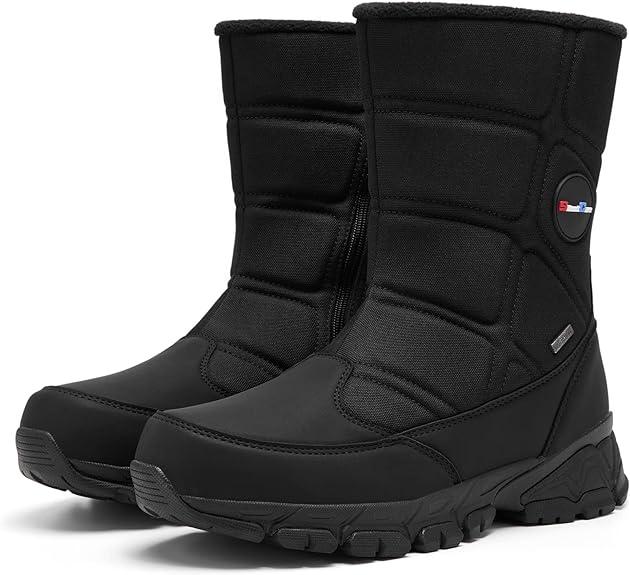 Mens Winter Snow Boots Waterproof Insulated Mid-Calf Hiking Boot Fur Lined Warm Outdoor Tall Shoes Lightweight