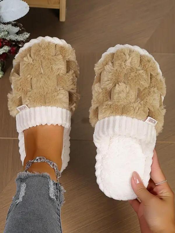 Fashionable Letter Label Faux Fur Plush Slippers, Soft Comfortable Valentines Home Slippers, Warm Slippers for Indoor & Outdoor Use for Fall & Winter Footwear for Girl, House Slippers Fur Slippers