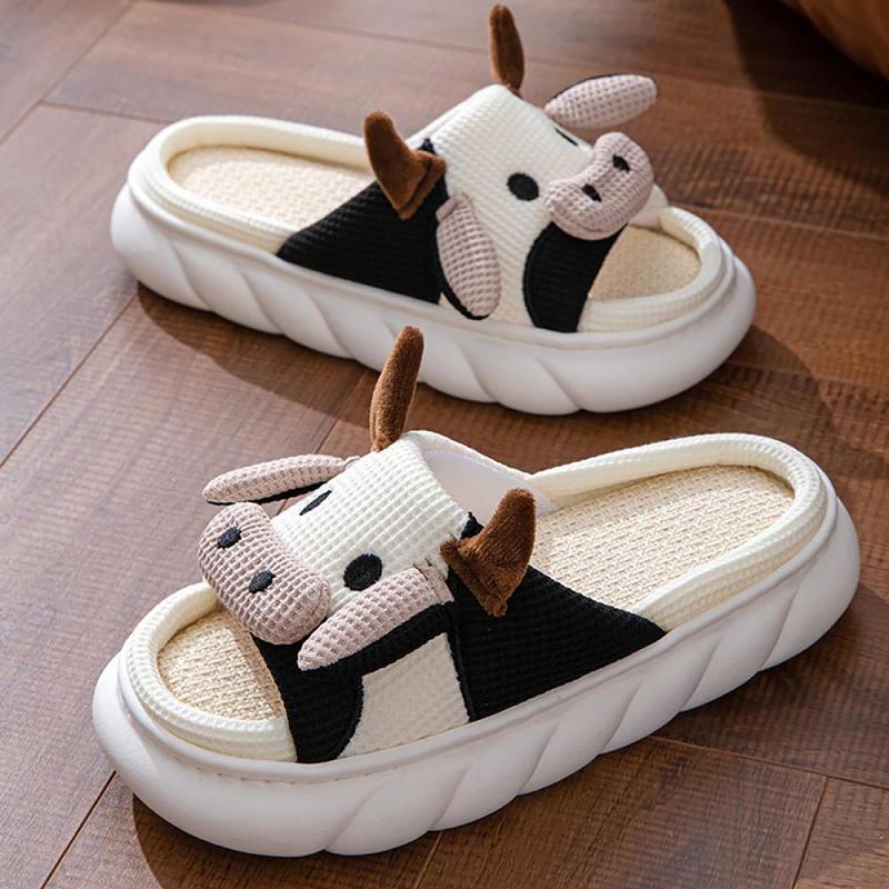 Cow Design Slippers, Casual Novelty Soft Cozy Cute Home Sandals, Fashion House Platform Slippers for Daily Wear, Girl's Comfort Walking Shoes