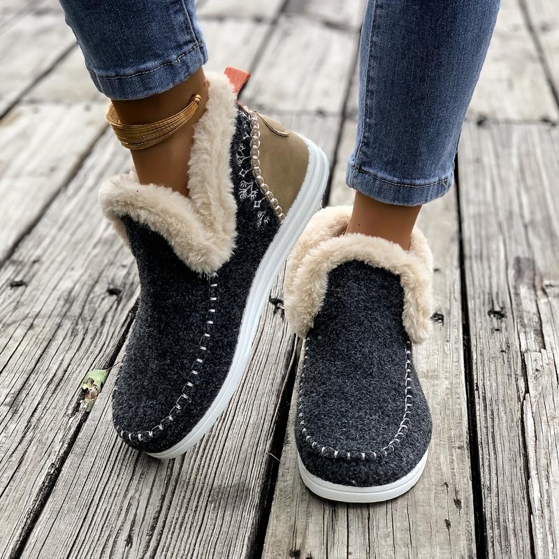 Cozy Warm Plush Lining Women's Flat Furry Shoes, Casual Comfort Slip-on Sneakers For Winter