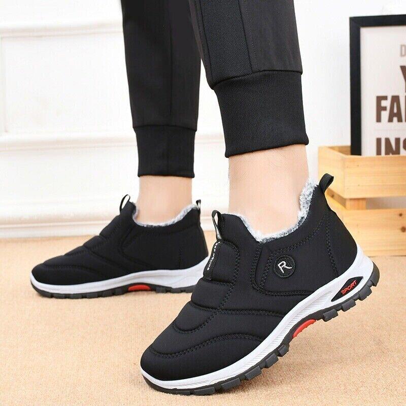 Men's Winter Ankle Snow Boots Slip on Fur Lined Outdoor Waterproof Casual Shoes