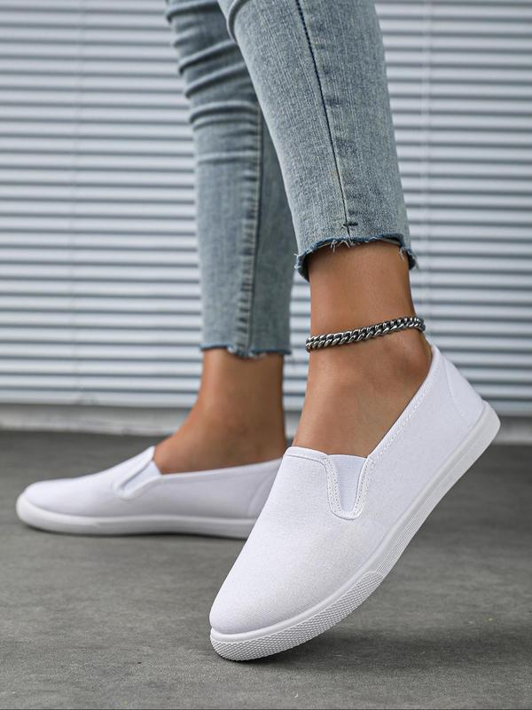 Women's Solid Color Canvas Low Top Slip on Shoes, Casual Comfortable Round Toe Denim Flat Shoes, All-match Commuter Shoes for Work & Daily Wear