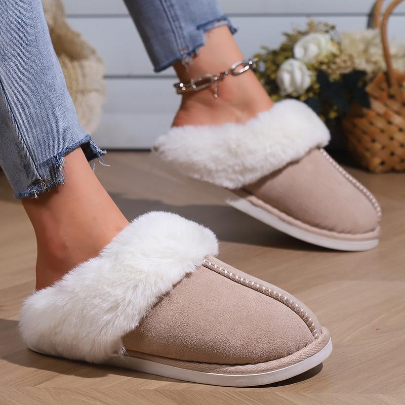 Black Friday Women's Warm Winter Indoor Slippers, Solid Color Non-Slip Soft Plush Comfy Slippers for Office, Soft Bedroom Slippers