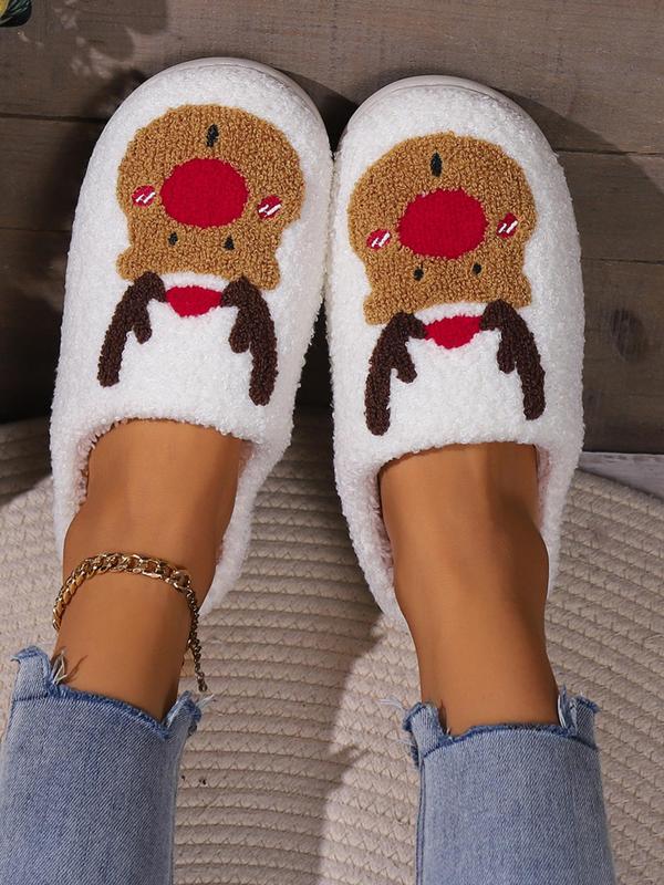 Women's Cute Gingerbread Man Pattern Plush Slippers, Casual Soft Comfortable Home Slippers, Warm Slippers for Indoor & Outdoor Use for Fall & Winter Indoor Slippers