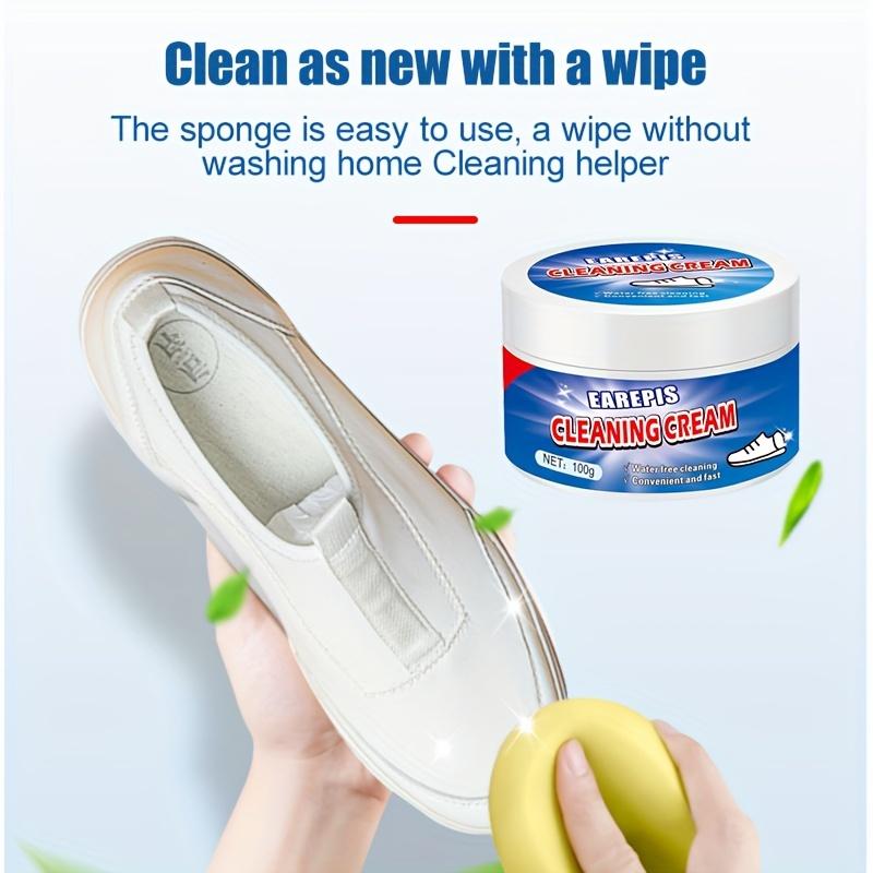 EarEpis 100g White Shoe Cleaner Cream, Stain Remover for Sneakers, No-Wash Formula, Fast Cleaning with Sponge Included, Interior Decoration Compatible