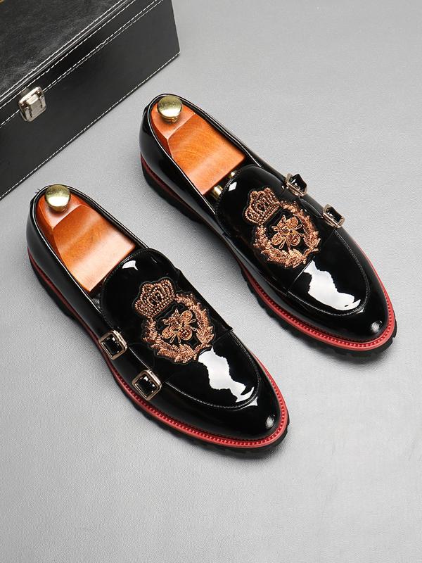 Men's Business Embroidered Design Slip on Dress Shoes, Fashionable Pointed Toe PU Leather Shoes for Work Office, Male All-match Commuter Shoes for Daily Wear Formal Shoes