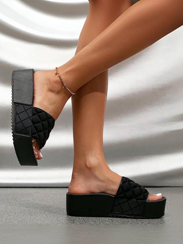 2024 Summer Women's Solid Color Quilted Slip on Flatform Sandals, Casual Comfortable Non-slip Wedge Sandals for Summer, Female All-match Open Toe Shoes for Daily Wear