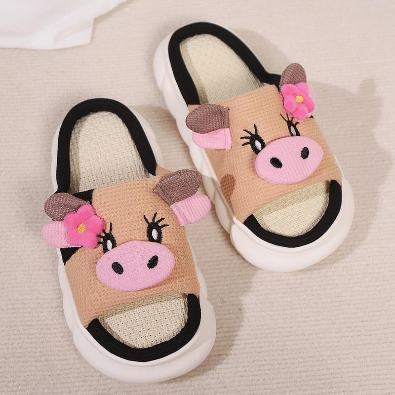 Women's Men's Cow Slippers, Cow Linen Slippers, Cow Cloud Slide Pillow Slippers Sandals Walking Shoes Footwear Soft Classic