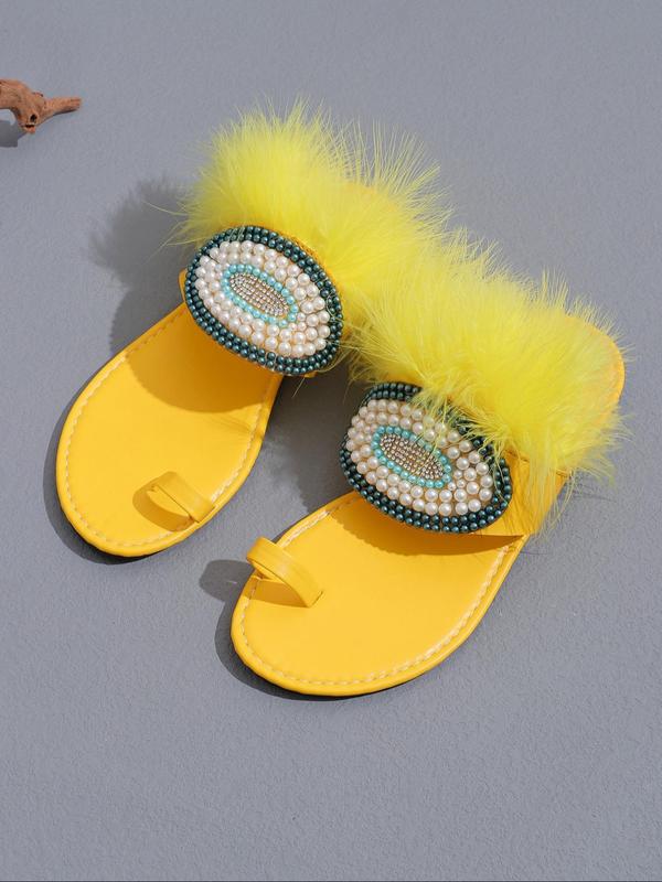 Women's Fashionable Faux Pearl & Rhinestone Decorated Slides, Casual Comfortable Flat Sandals for Summer, Non-slip Slippers for Indoor & Outdoor Wear