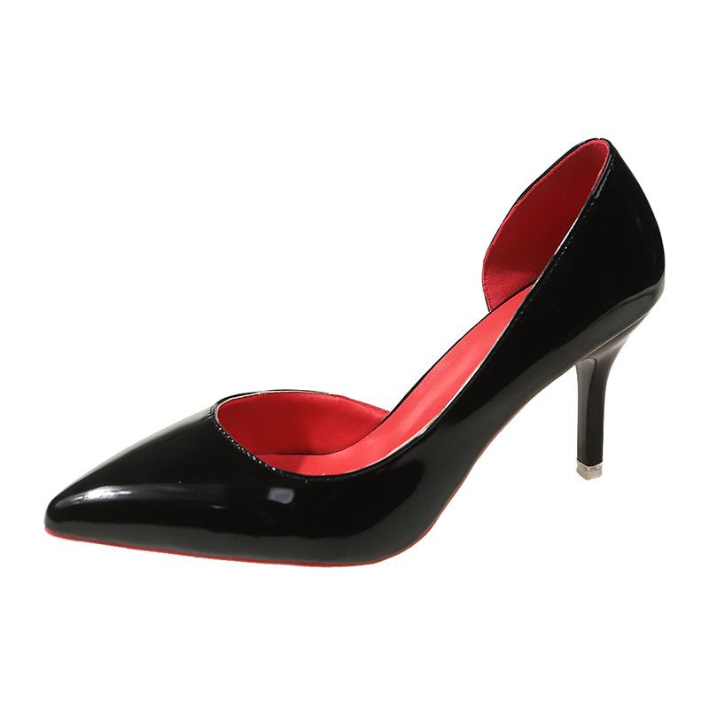 34-Size 44 plus Size Side Empty Patent Leather Red Bottom High Heels Women's Stiletto Heel Funny Pointed Toe Sexy Bed Fun Pumps