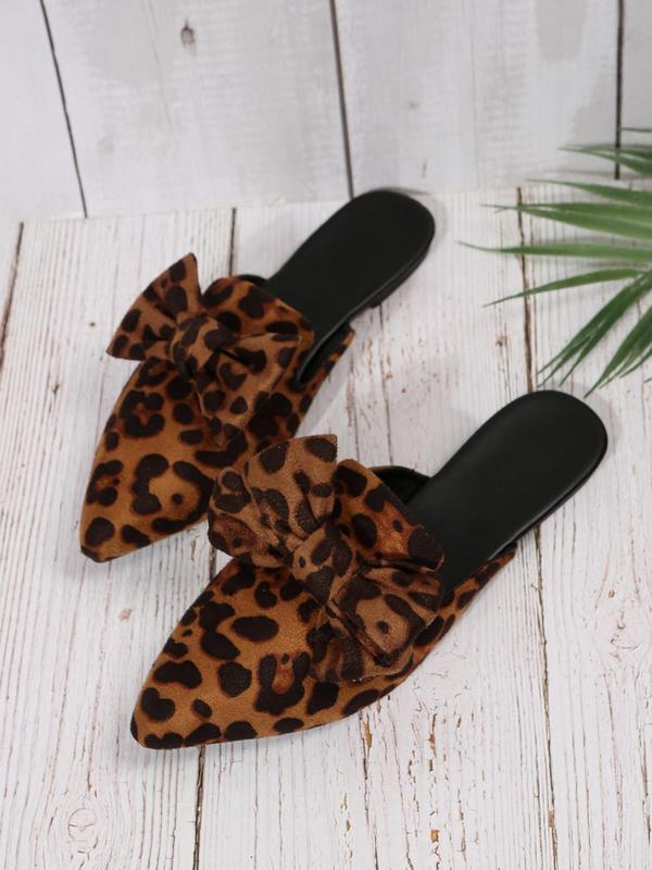 Women's Elegant Random Leopard Print Bow Decor Slip on Flats, 1 Pair Trendy Pointed Toe Flat Shoes for Women & Girls, All-match Shoes for Daily Wear