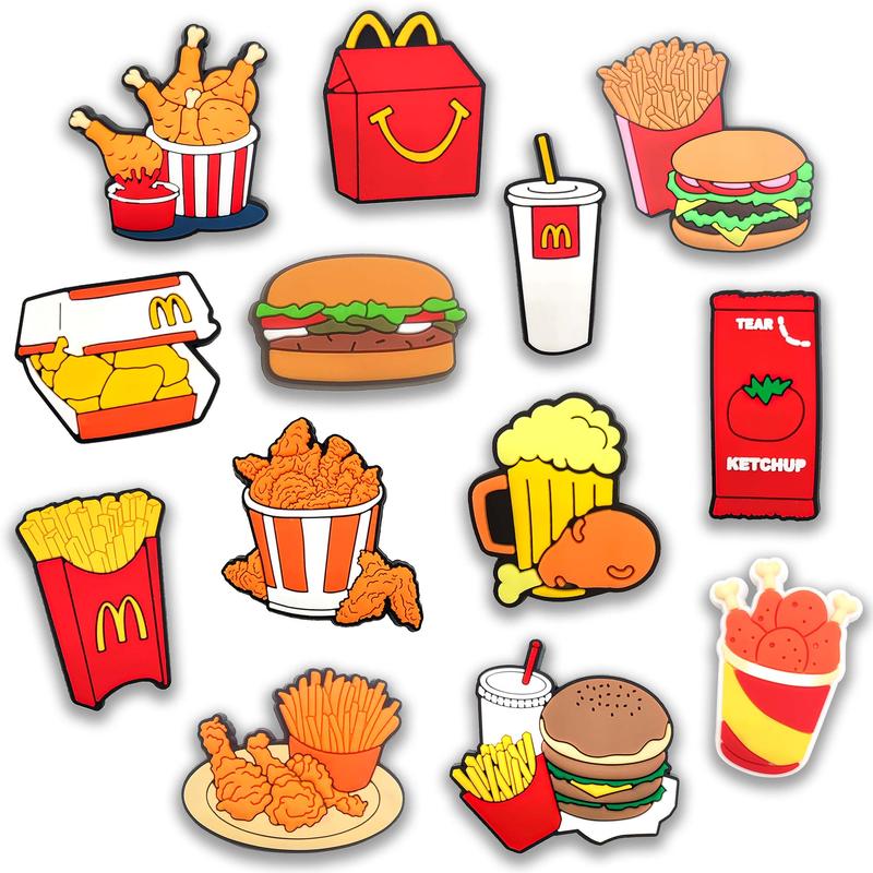 Fast Food Croc Charms 13PCS PVC Clog Pins Accessories Party Favors Birthday Gifts Holidays Decoration for Boys Women Girls