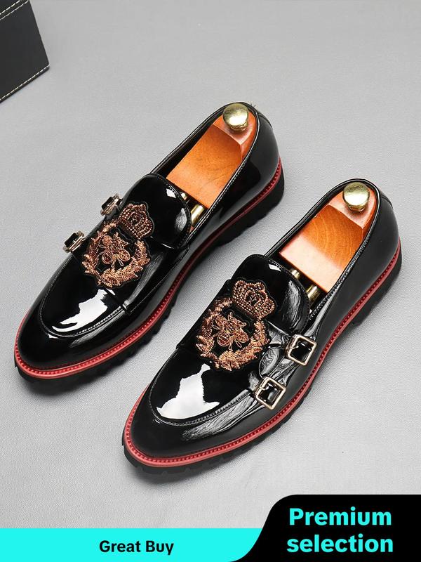 Men's Business Embroidered Design Slip on Dress Shoes, Fashionable Pointed Toe PU Leather Shoes for Work Office, Male All-match Commuter Shoes for Daily Wear Formal Shoes