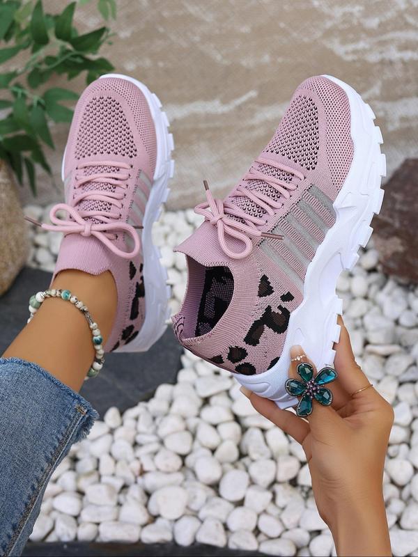 Women's Fashionable Leopard Print Lace Up Low Top Casual Sneakers, Casual Breathable Comfortable Sports Running Shoes, All-match Basic Shoes for Daily Wear