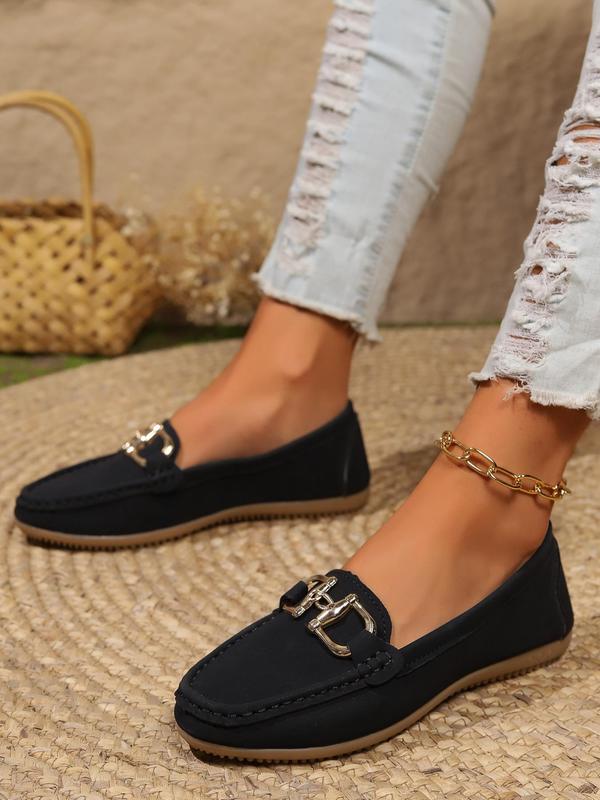 Women's Fashionable Chain Decorated Slip on Loafers, Casual Comfortable Flat Shoes for Daily Wear, Lightweight Breathable Shoes for All Seasons