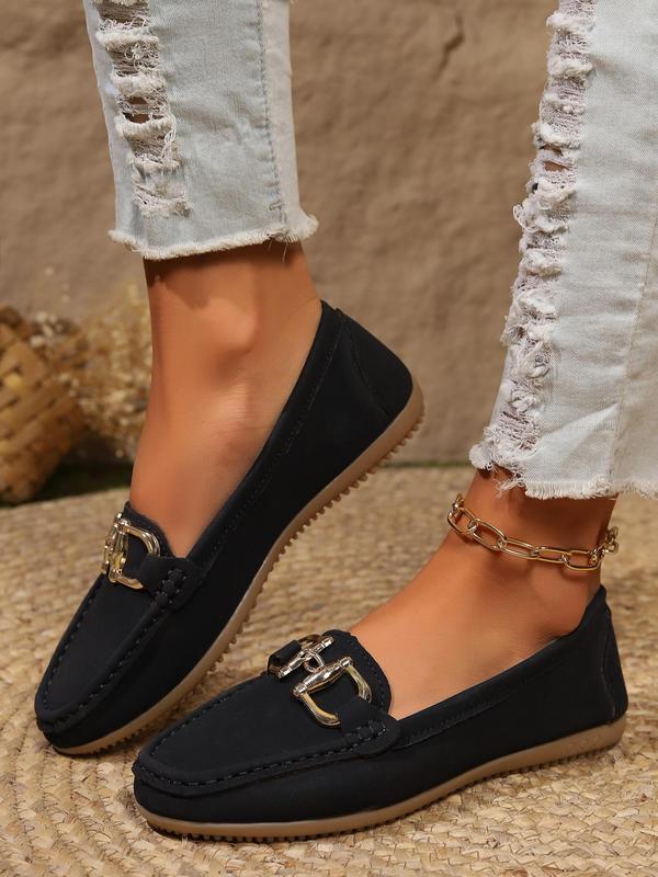 Women's Fashionable Chain Decorated Slip on Loafers, Casual Comfortable Flat Shoes for Daily Wear, Lightweight Breathable Shoes for All Seasons