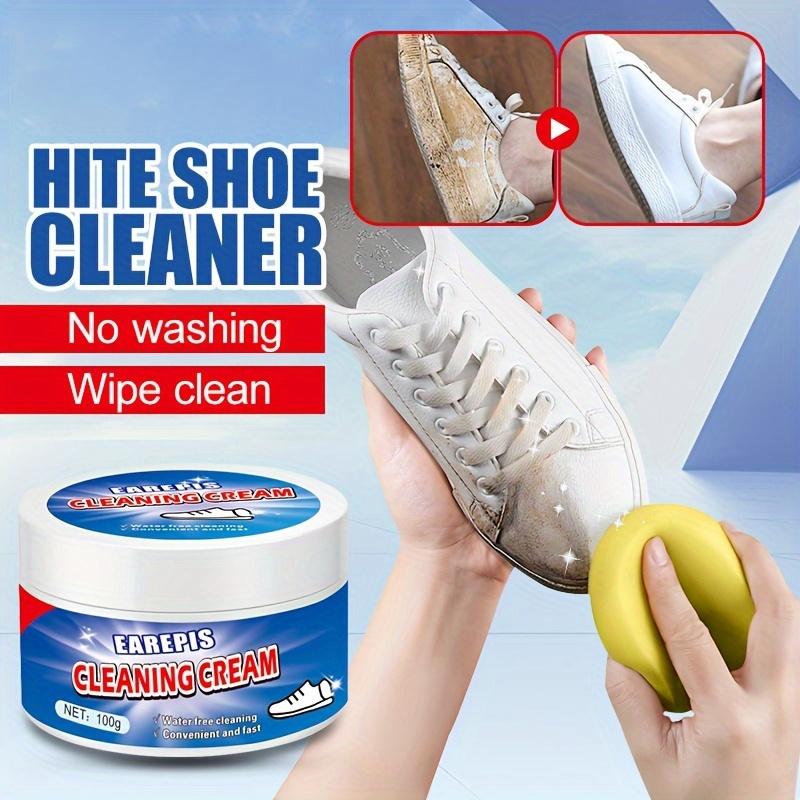 EarEpis 100g White Shoe Cleaner Cream, Stain Remover for Sneakers, No-Wash Formula, Fast Cleaning with Sponge Included, Interior Decoration Compatible