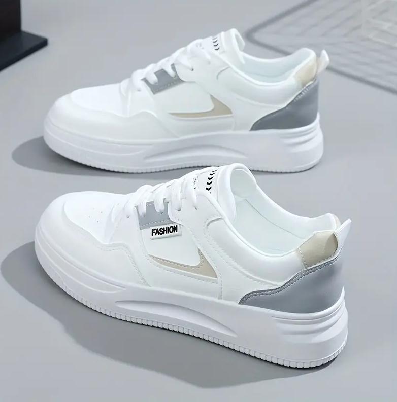 Women's Casual & Fashion Sneakers, Letter Patch Color Block Skate Shoes, Low Top Lace Up Shoes