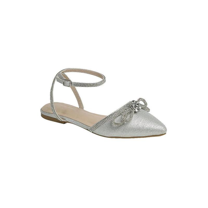 Sunbeam - Embellished Closed Pointed Toe Ankle Strap Flats