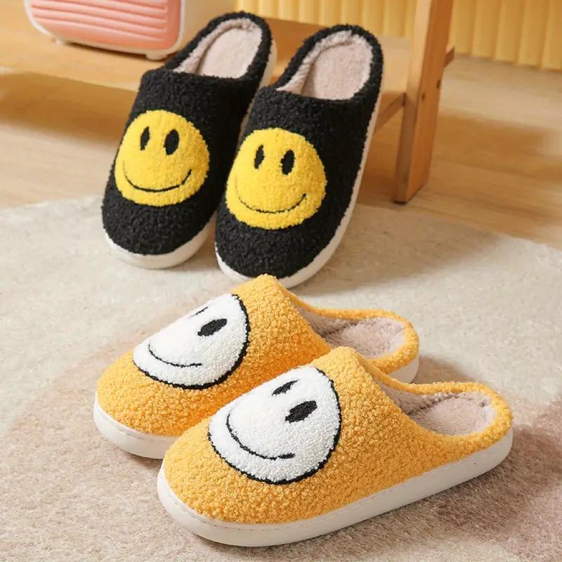 Womens Cotton Slippers Smiling Face Slippers Men Warm Fuzzy -Slip House Shoes Comfortable Cotton Slippers Home Bedroom Shoes Indoor & Outdoor