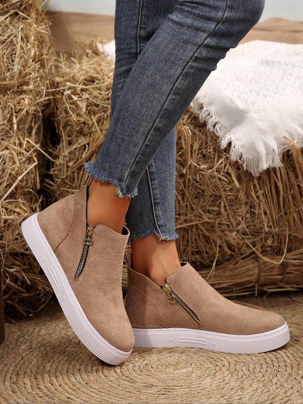 Women's Fashionable Zipper Ankle Boots, Casual Comfortable Round Toe Boots for Daily Wear, Female All-match Trendy Shoes for Daily Wear