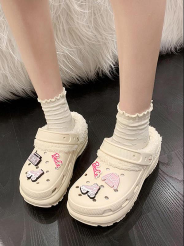 Women's Cute Cartoon Pattern Decoration Non-slip Plush Slippers, Casual Soft Comfortable Vented Clogs, Warm Slippers for Indoor & Outdoor Use for Winter