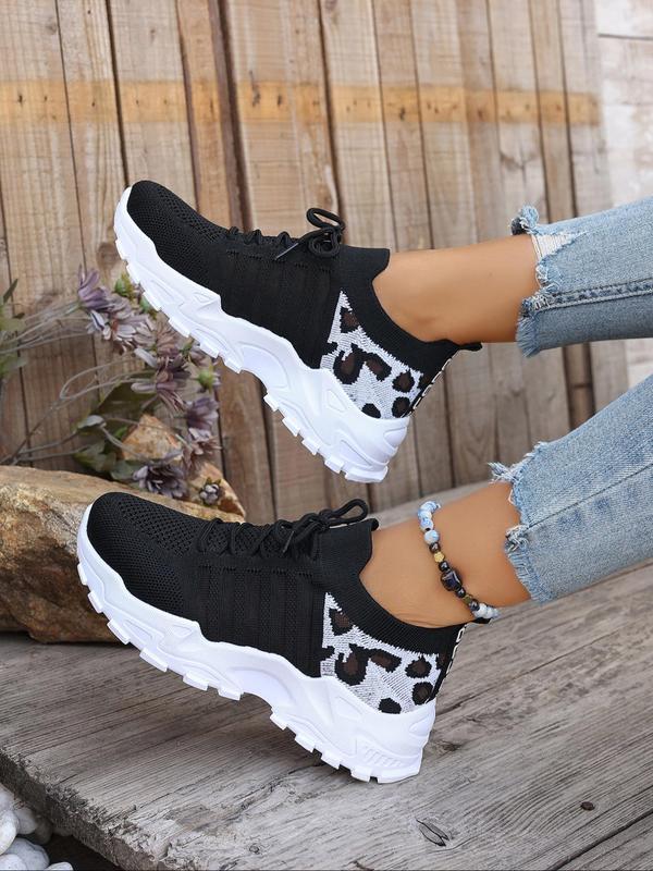 Women's Fashionable Leopard Print Lace Up Low Top Casual Sneakers, Casual Breathable Comfortable Sports Running Shoes, All-match Basic Shoes for Daily Wear