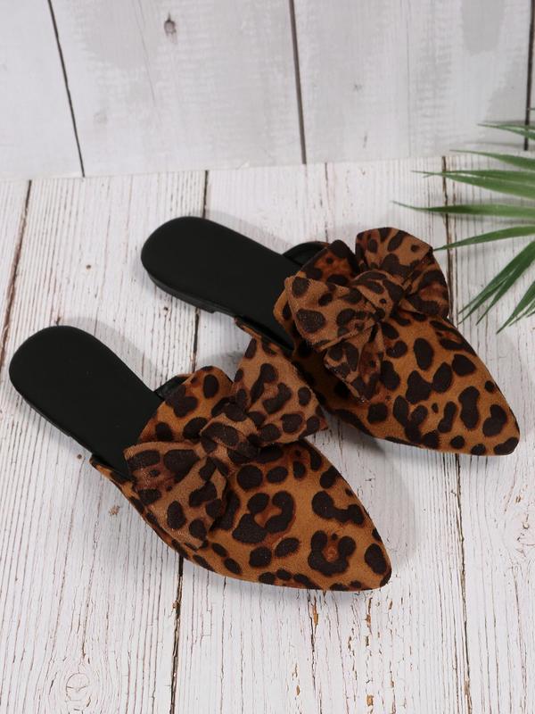 Women's Elegant Random Leopard Print Bow Decor Slip on Flats, 1 Pair Trendy Pointed Toe Flat Shoes for Women & Girls, All-match Shoes for Daily Wear