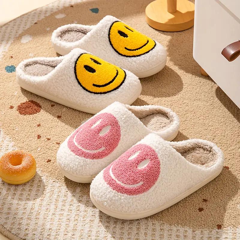 Womens Cotton Slippers Smiling Face Slippers Men Warm Fuzzy -Slip House Shoes Comfortable Cotton Slippers Home Bedroom Shoes Indoor & Outdoor