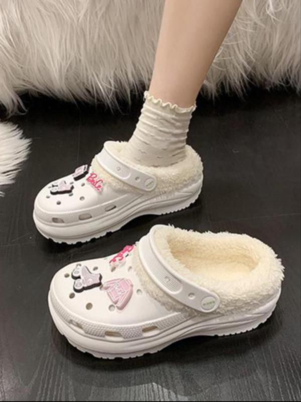 Women's Cute Cartoon Pattern Decoration Non-slip Plush Slippers, Casual Soft Comfortable Vented Clogs, Warm Slippers for Indoor & Outdoor Use for Winter