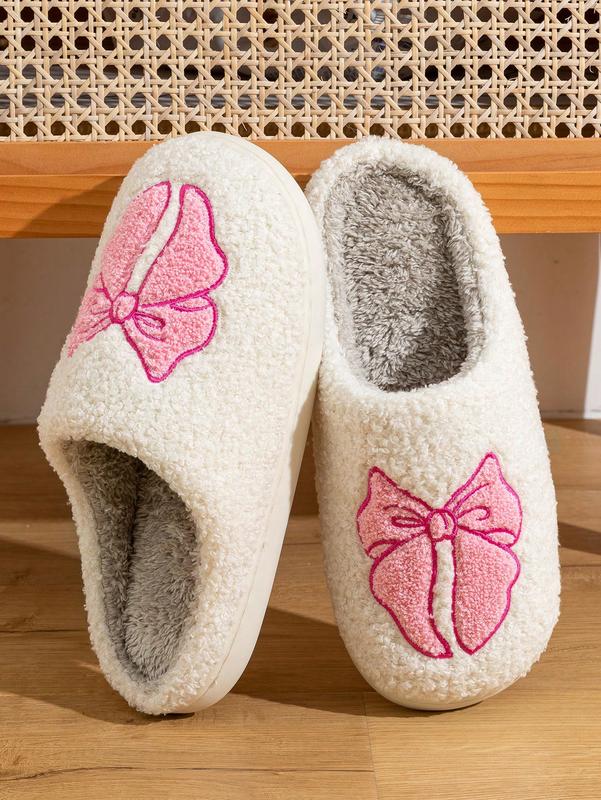 Pink Cute Bow Slip-On Slippers For Women’s  Indoor Casual Home Wear winter slipper woman slipper warm slipper Women's Fuzzy Women's Soft.  woman gift