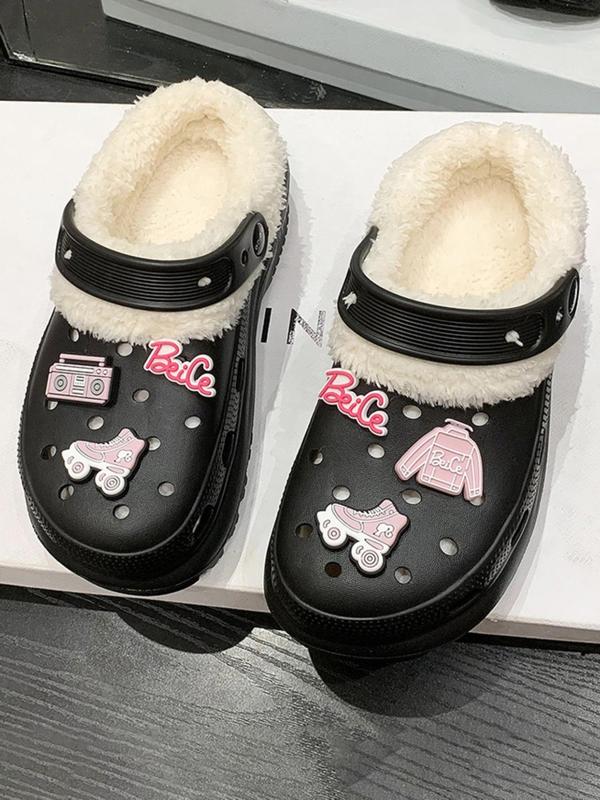 Women's Cute Cartoon Pattern Decoration Non-slip Plush Slippers, Casual Soft Comfortable Vented Clogs, Warm Slippers for Indoor & Outdoor Use for Winter