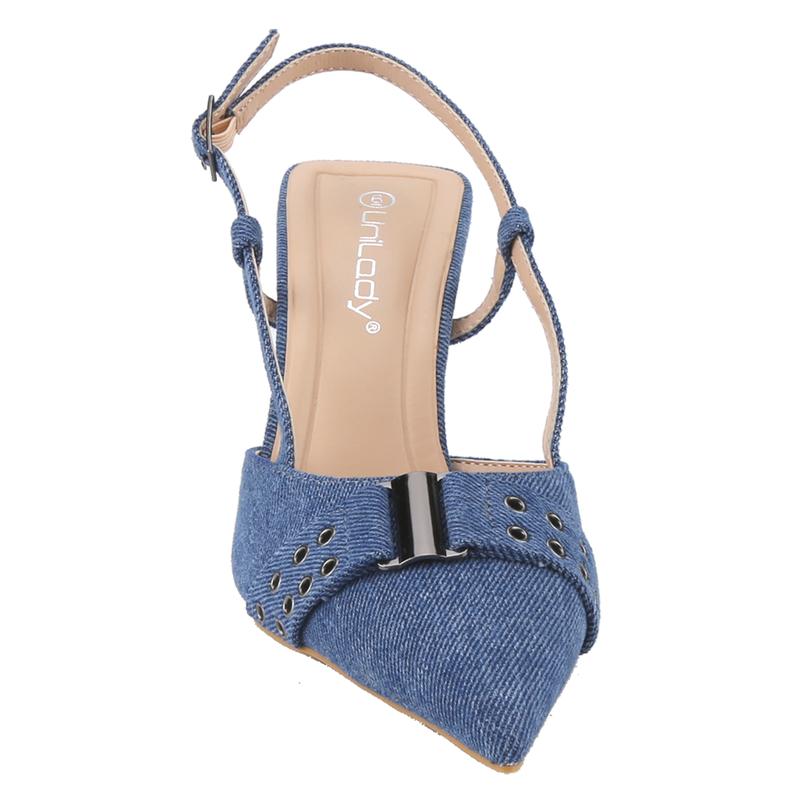 Belovely Denim Slingback Heels, Closed Pointed Toe, Strappy Ankle Buckle Stiletto,Stylish Walking Shoes for Women comfy heels Girl Footwear daily wear